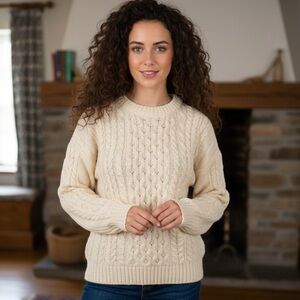 Blarney Woolen Mills 100% Merino Wool Fisherman’s Cable Knit Sweater SZ Large